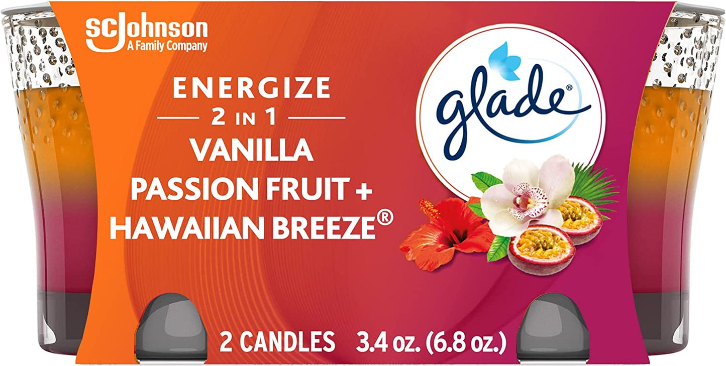 Candle Jar, Air Freshener, 2In1, Hawaiian Breeze & Vanilla Passion Fruit, 3.4 Oz, 2 Count