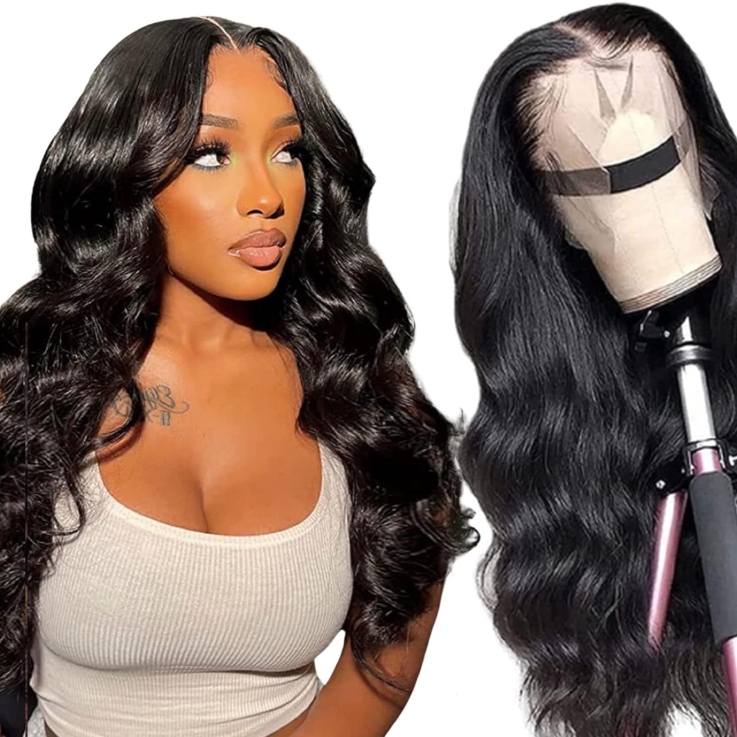 13X6 Lace Front Wigs Human Hair Pre Plucked 180 Density 26 Inch HD Body Wave Lace Front Wigs Human Hair 10A Frontal Wigs Human Hair Wigs for Women Glueless Wigs Human Hair Pre Plucked Black Wig