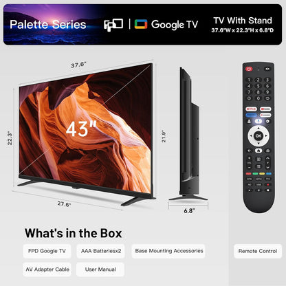 43-Inch Smart TV Google TV 1080P Full HD with Google Play and Chromecast Built-In, HDR 10, Dolby Audio, Voice Remote, Stream Live Tv(Palette-Series, CG43-P3, 2024 Model)